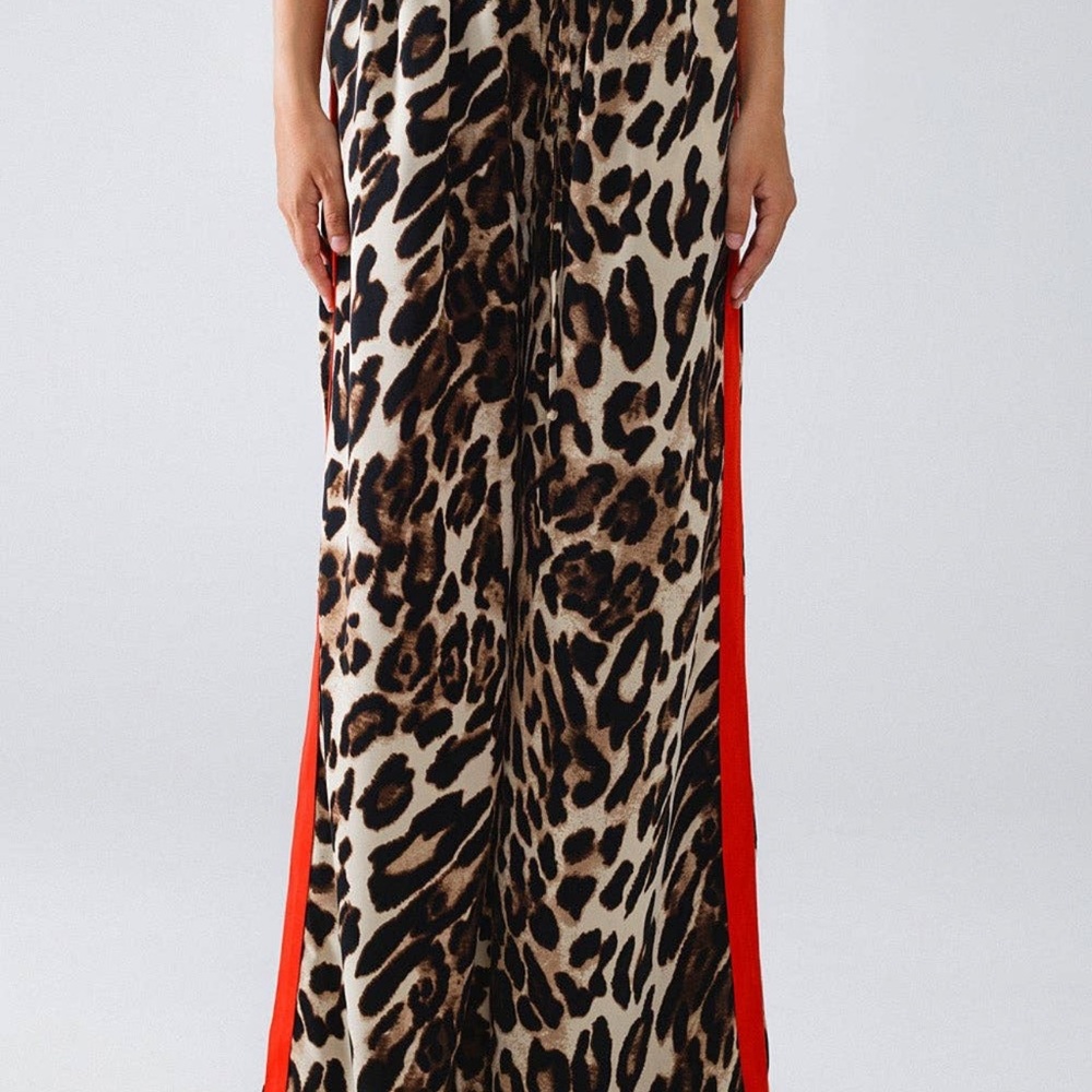 Leopard Print Joggers with Red Stripe - Picture 3 of 4